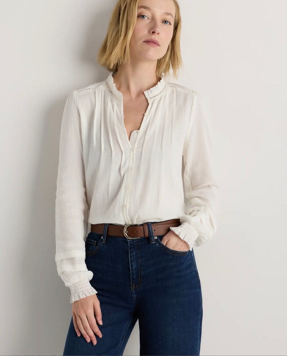 NWT Quince Textured Peasant Top Organic Cotton Cream Womens Size Large